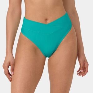 Halara high waisted crossover bikini bottoms in aqua (Lake blue on Halara site)